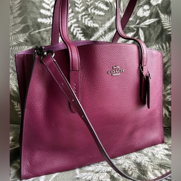 Coach Handbags - Coach Pebbled Leather Tote in Plum